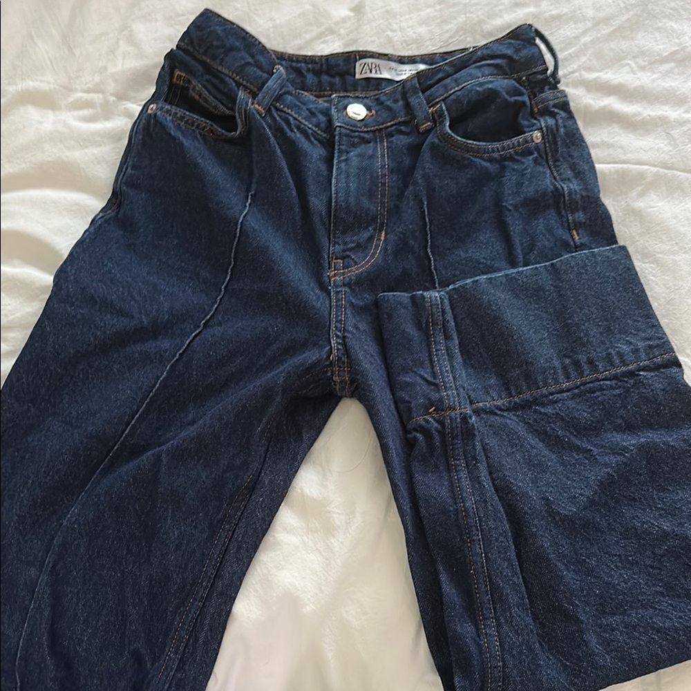 Zara Wide Leg Cropped Denim Jeans